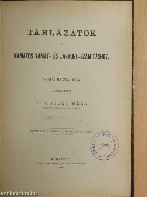 Táblázatok a kamatos kamat- és járadék-számitáshoz