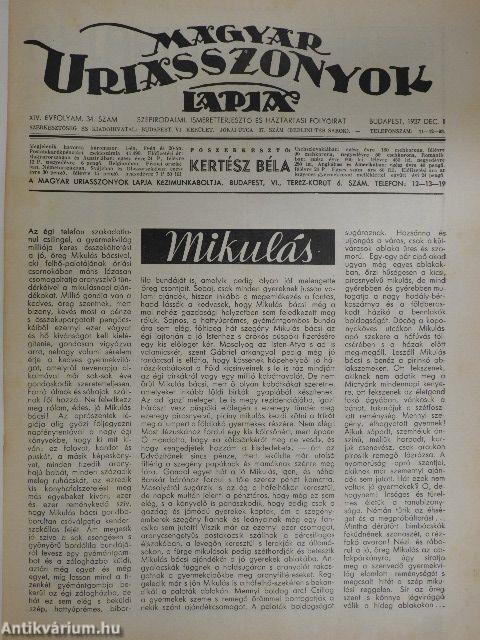 Magyar Uriasszonyok Lapja 1937. december 1.