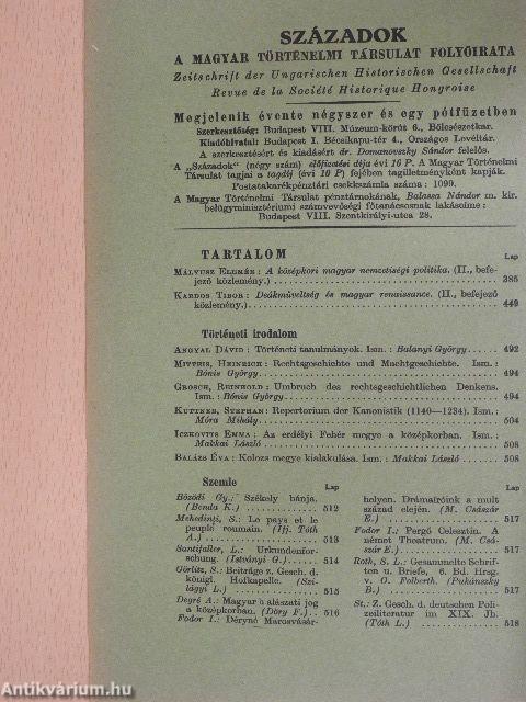 Századok 1939. november-december