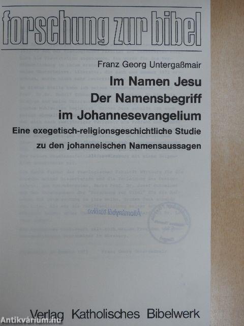 Im Namen Jesu/Der Namensbegriff im Johannesevangelium