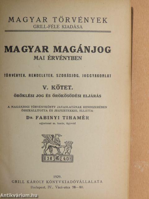 Magyar magánjog V.