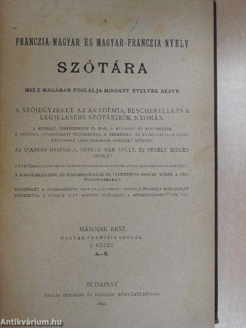 A franczia-magyar és magyar-franczia nyelv szótára II/1-2.