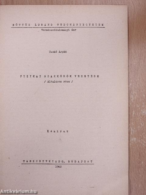 Fizikai szakkörök vezetése