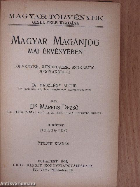 Magyar magánjog mai érvényében II.