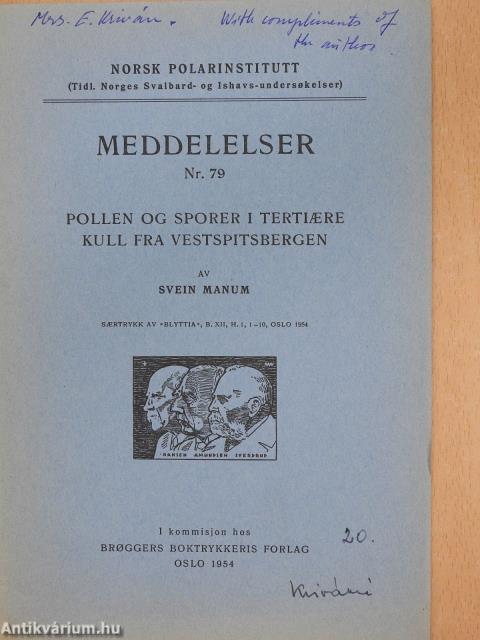 Pollen og sporer i tertiaere kull fra Vestspitsbergen (dedikált példány)