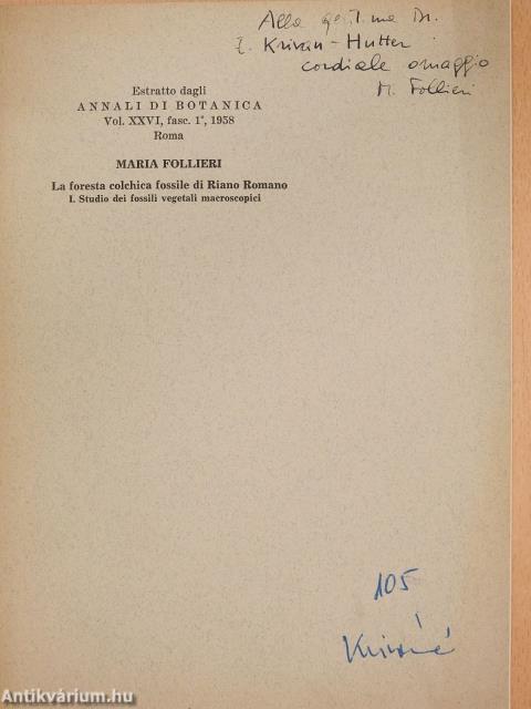 La foresta colchica fossile di Riano Romano I. Studio dei fossili vegetali macroscopici (dedikált példány)