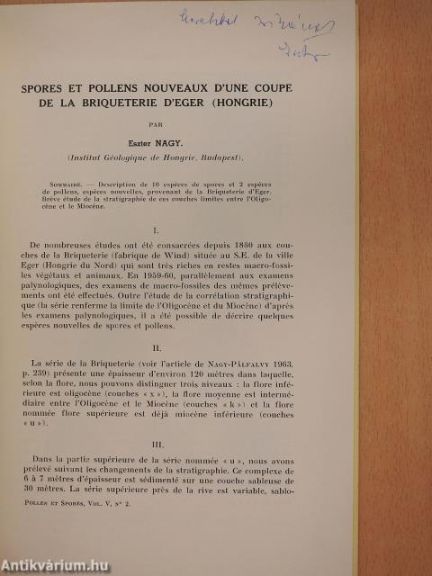 Spores et pollens nouveaux d'une Coupe de la Briqueterie d'Eger (Hongrie) (dedikált példány)