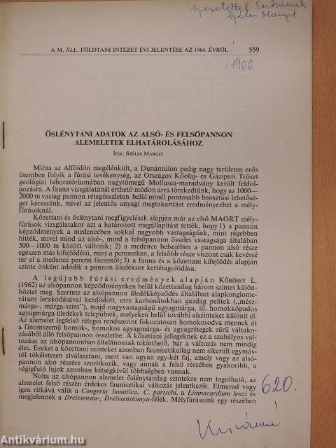 Őslénytani adatok az Alsó- és Felsőpannon alemeletek elhatárolásához (dedikált példány)