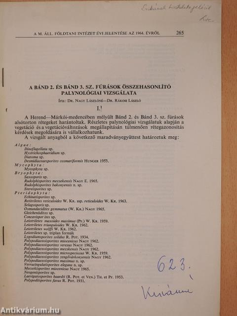 A bánd 2. és bánd 3. sz. fúrások összehasonlító palynológiai vizsgálata (dedikált példány)