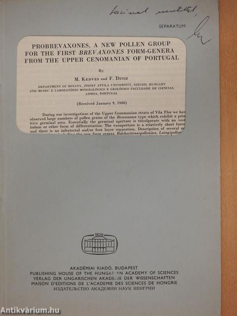 Probrevaxones, a new pollen group for the first brevaxones form-genera from the upper cenomanian of portugal (dedikált példány)
