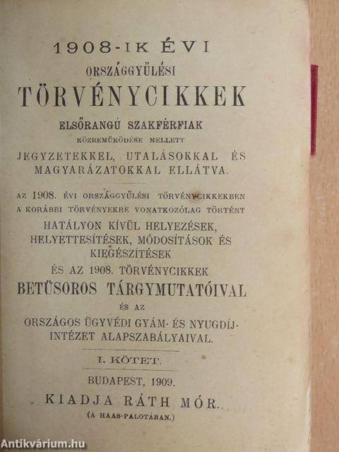 1908-ik évi országgyűlési törvénycikkek I.