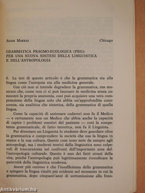 Grammatica pragmo-ecologica (PEG): Per una nuova sintesi della linguistica e dell'antropologia (dedikált példány)