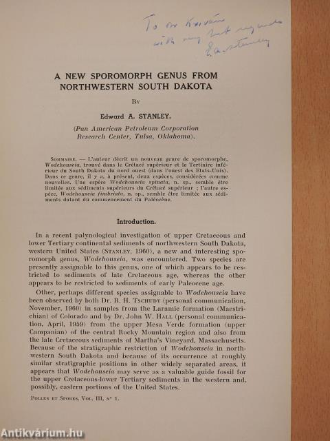 A new Sporomorph Genus from Northwestern South Dakota (dedikált példány)