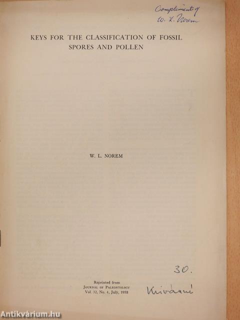 Keys for the classification of fossil spores and pollen (dedikált példány)