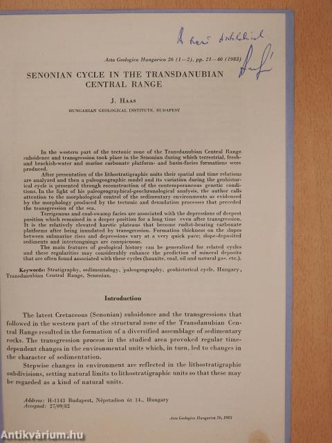 Senonian Cycle in the Transdanubian Central Range (dedikált példány)