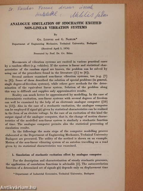Analogue simulation of stochastic excited non-linear vibration systems (dedikált példány)