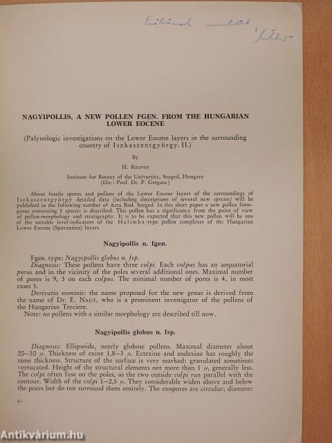 Nagyipollis, a new pollen Fgen. from the Hungarian lower eocene (dedikált példány)