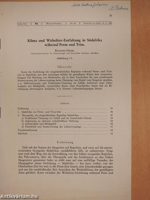 Klima und Wirbeltier-Entfaltung in Südafrika während Perm und Trias (dedikált példány)