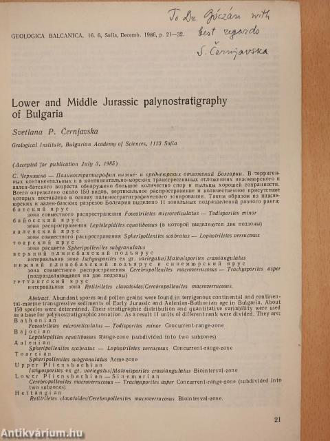 Lower and Middle Jurassic palynostratigraphy of Bulgaria (dedikált példány)