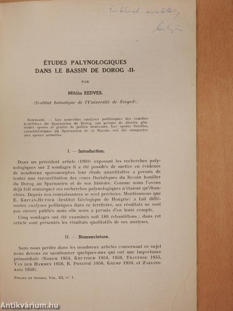 Études palynologiques dans le Bassin de Dorog II.  (dedikált példány)