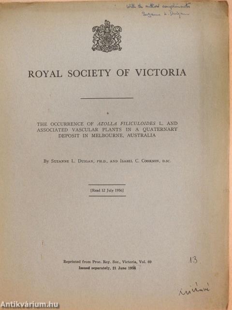 The occurrence of Azolla Filiculoides L. and associated vascular plants in a quaternary deposit in Melbourne, Australia (dedikált példány)