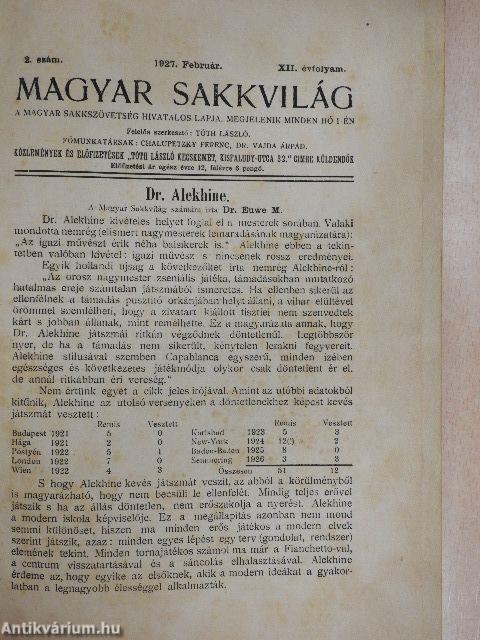 Magyar Sakkvilág 1927. február