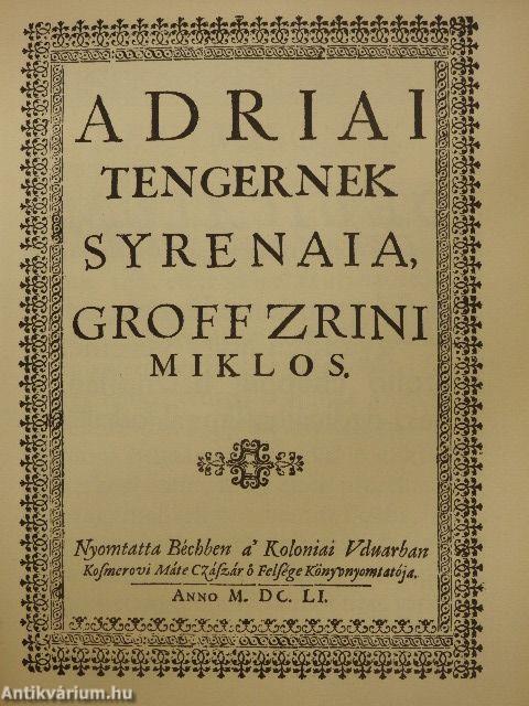 Adriai tengernek Syrenaia (facsimile)/Utószó az Adriai tengernek Syrenaia hasonmás kiadásához