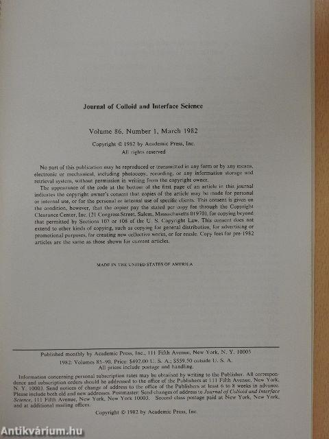 Journal of Colloid and Interface Science, March 1982