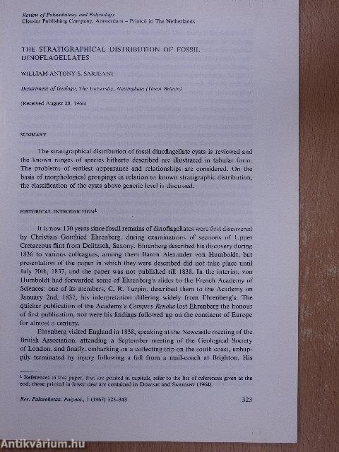 The stratigraphical distribution of fossil Dinoflagellates (dedikált példány)
