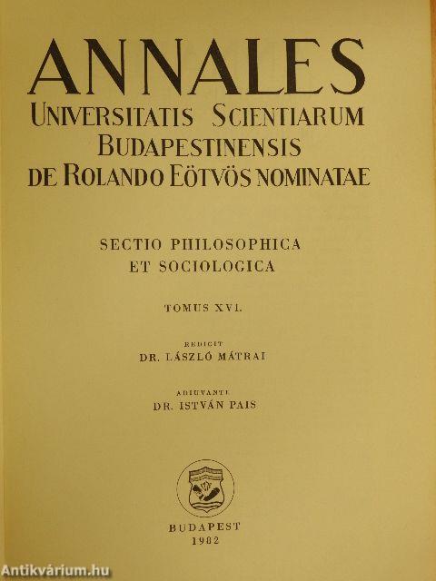 Annales Universitatis Scientiarum Budapestinensis de Rolando Eötvös Nominatae XVI.