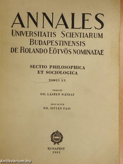 Annales Universitatis Scientiarum Budapestinensis de Rolando Eötvös Nominatae XV.