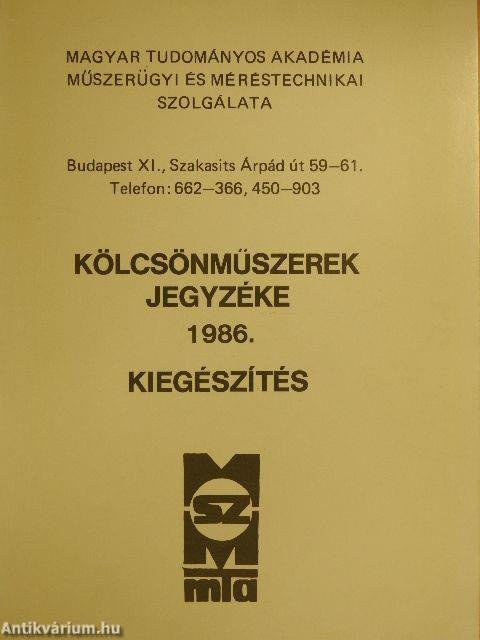 Kölcsönműszerek jegyzéke 1986. Kiegészítés