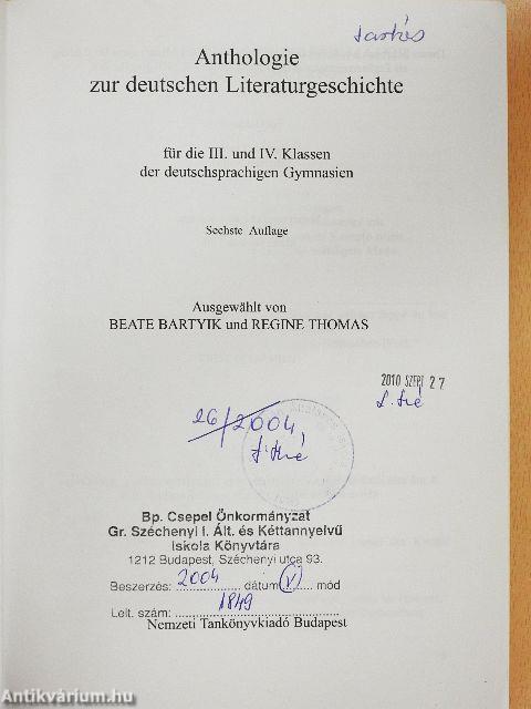 Anthologie zur deutschen Literaturgeschichte III-IV.