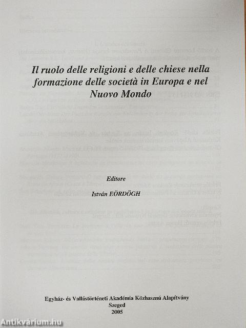 Il ruolo delle religioni e delle chiese nella formazione delle societa in Europa e nel Nuovo Mondo