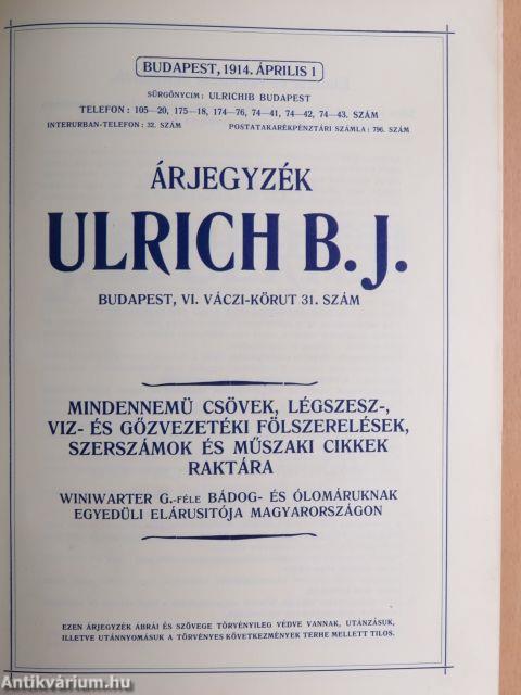 Ulrich B. J. cső-árjegyzék Budapest, 1914. április 1.