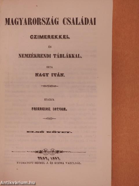 Magyarország családai czimerekkel és nemzékrendi táblákkal I-VIII.