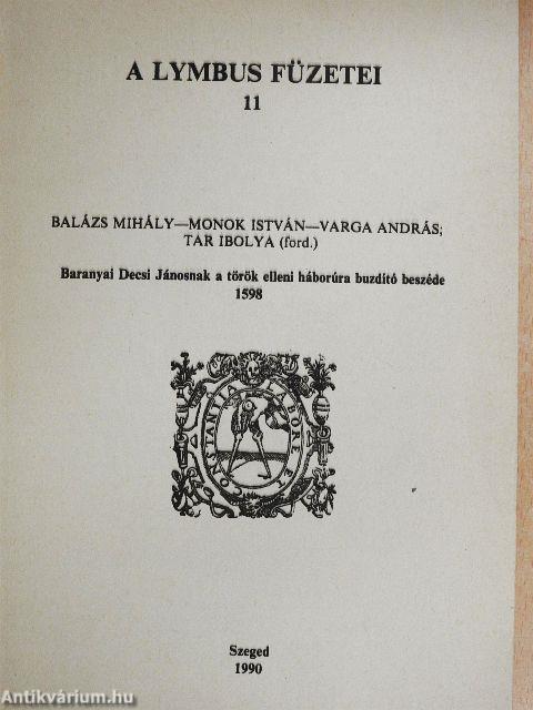 Baranyai Decsi Jánosnak a török elleni háborúra buzdító beszéde 1598-ból