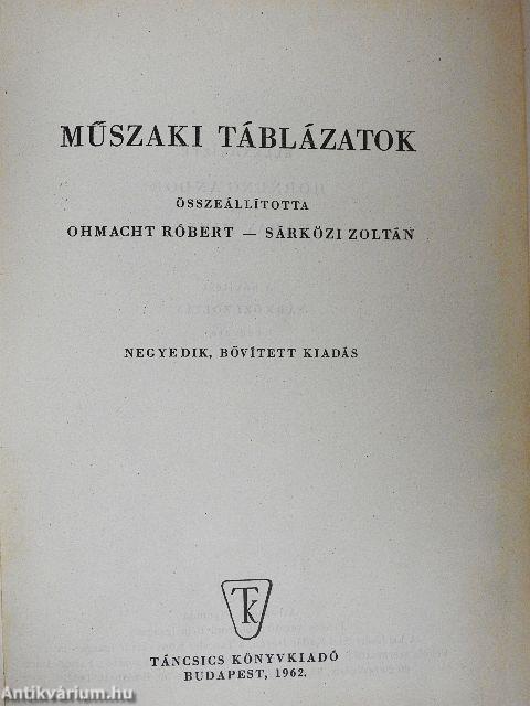 Műszaki táblázatok