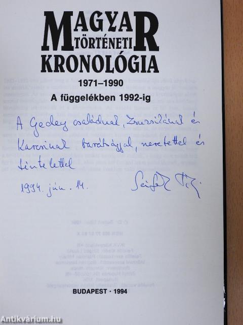 Magyar történeti kronológia 1971-1990 (dedikált példány)