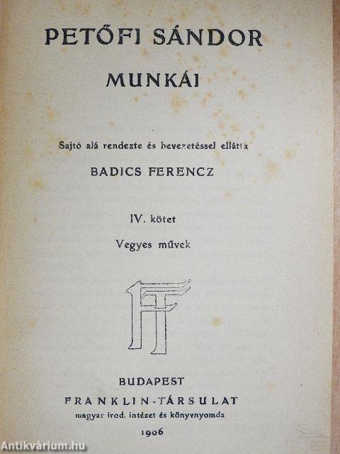 Petőfi Sándor munkái IV.