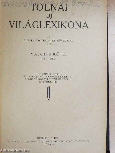 Tolnai uj világlexikona II. (töredék)