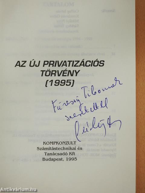 Az új privatizációs törvény (1995) (dedikált példány)