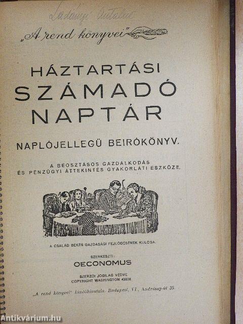 Háztartási számadó naptár az 1941. évre