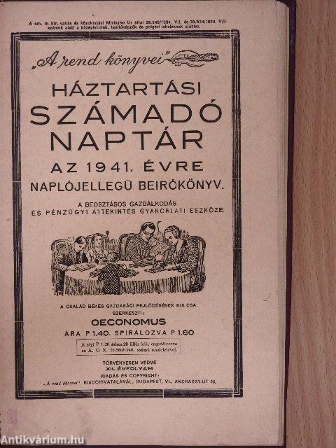 Háztartási számadó naptár az 1941. évre