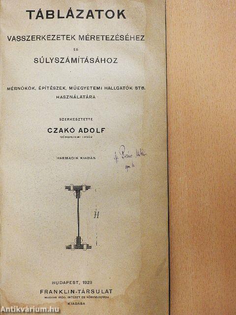 Táblázatok vasszerkezetek méretezéséhez és súlyszámításához