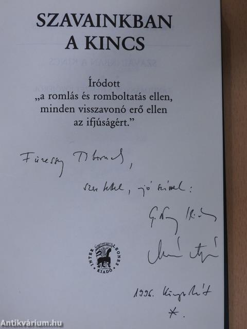 Szavainkban a kincs (kétszeresen dedikált példány)