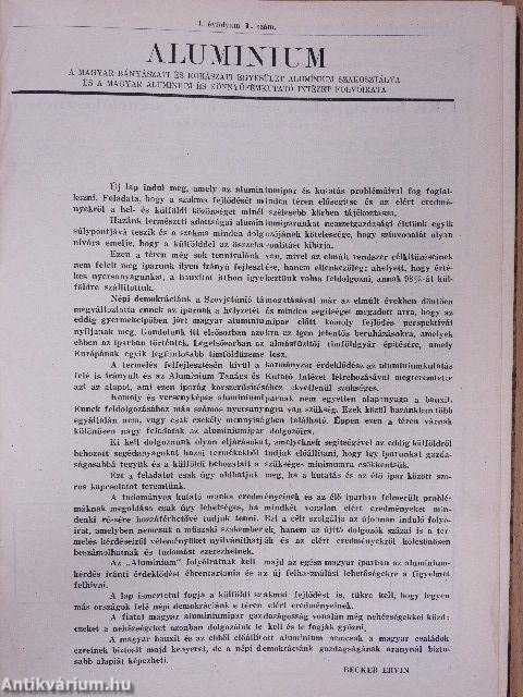 Aluminium 1949. január-december/1950. (nem teljes évfolyam)