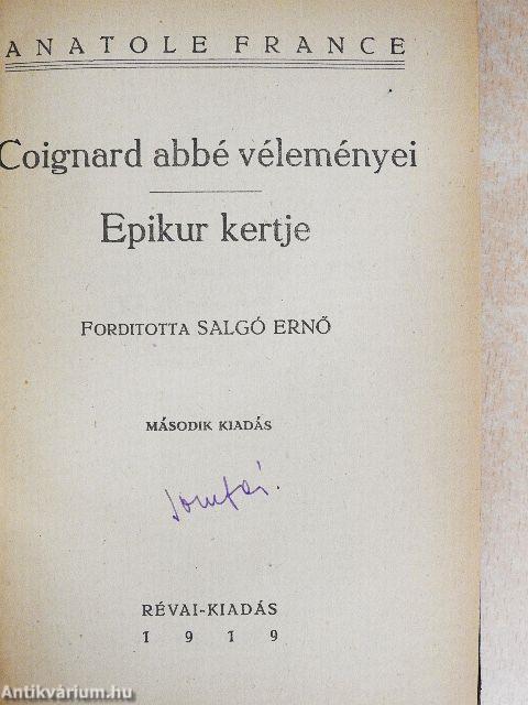 Coignard abbé véleményei/Epikur kertje