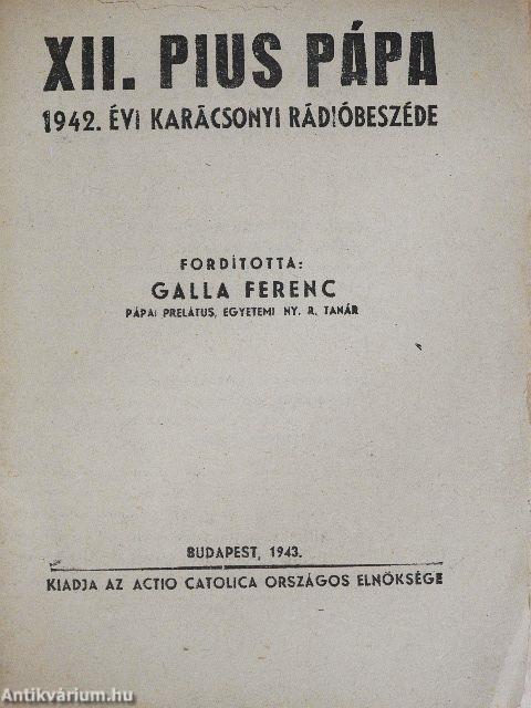 XII. Pius pápa 1942. évi karácsonyi rádióbeszéde