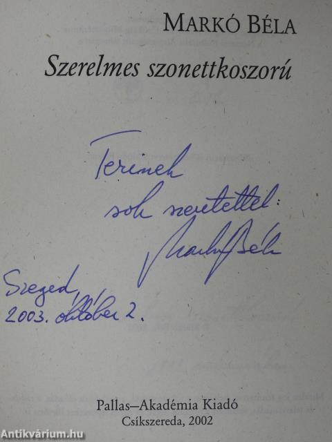 Szerelmes szonettkoszorú (dedikált példány)